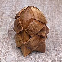 Teak wood puzzle, 'Little Rocket' - Fair Trade Carved Teakwood Brainteaser Puzzle from Java