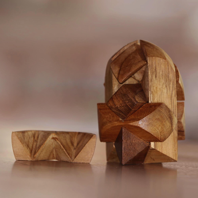 Teak wood puzzle, 'Little Rocket' - Fair Trade Carved Teak Wood Brainteaser Puzzle from Java