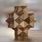 Teak wood puzzle, '3D Star' - Challenging Teak Wood Mini Puzzle from Javanese Artisan