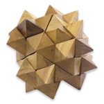 Teak wood puzzle, '3D Star' - Challenging Teak Wood Mini Puzzle from Javanese Artisan
