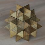 Teak wood puzzle, '3D Star' - Challenging Teak Wood Mini Puzzle from Javanese Artisan