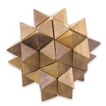 Teak wood puzzle, '3D Star' - Challenging Teak Wood Mini Puzzle from Javanese Artisan