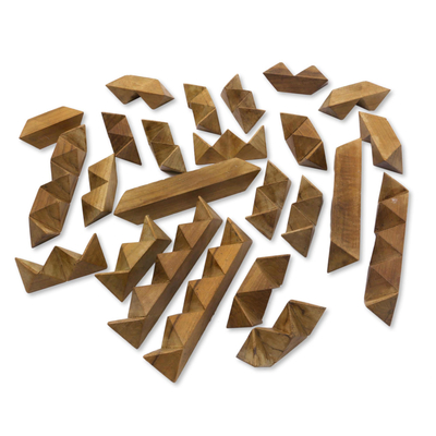 Rompecabezas de madera de teca - Desafiante mini rompecabezas de madera de teca de Javanese Artisan