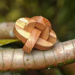 Teak wood puzzle, 'Chain Hook' - Small Wooden Pub Game Puzzle from Javanese Artisan