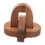 Teak wood puzzle, 'Chain Hook' - Small Wooden Pub Game Puzzle from Javanese Artisan