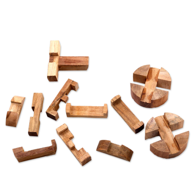 Teak puzzle, 'Forest Cylinder' - Challenging 3-D Puzzle Artwork Handcrafted of Teak Wood