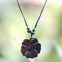 Wood Flower Pendant Necklace Carved by Hand,'Shoe Flower'