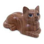 Wood sculpture, 'Short Haired Cat' - Hand Carved Wood Cat Sculpture from Balinese Artisan