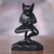 Wood sculpture, 'Vrkasana Black Cat' - Unique Wood Sculpture of Black Cat in Yoga Pose (image 2) thumbail