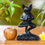 Wood sculpture, 'Vrkasana Black Cat' - Unique Wood Sculpture of Black Cat in Yoga Pose