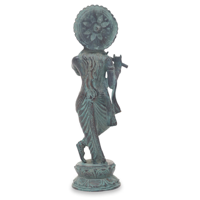 estatuilla de bronce - Escultura de bronce de Krishna con pátina envejecida