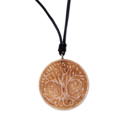 Leather Cord Necklace with Bone Tree of Life Pendant