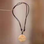 Bone pendant necklace, 'Sacred Tree' - Leather Cord Necklace with Bone Tree of Life Pendant