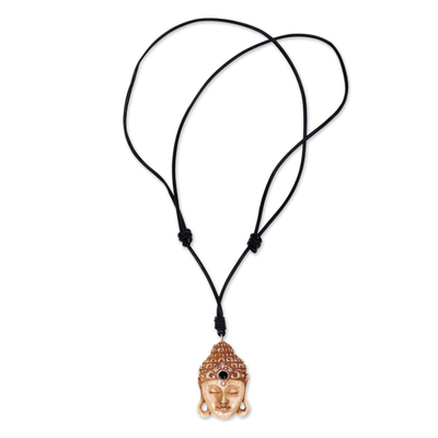 Halskette mit Knochenanhänger - Halskette mit Buddha-Anhänger aus geschnitztem Knochen mit Lederschnüren