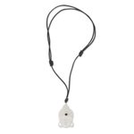 Bone pendant necklace, 'White Buddha Head' - Buddha Head Cow Bone Pendant on Adjustable Leather Cord