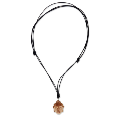 Buddha Head Necklace in Carved Cow Bone and Leather