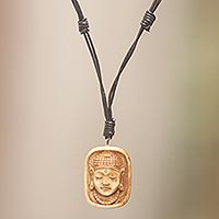 Bone pendant necklace, 'Buddha Head III'
