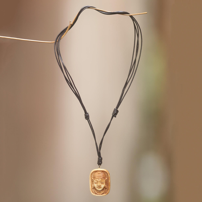Bone pendant necklace, 'Buddha Head III' - Artisan Crafted Bone Pendant Necklace of Buddha Head