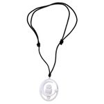 Bone pendant necklace, 'Magic Night' - Owl and Moon Bone Pendant Necklace Handmade in Bali