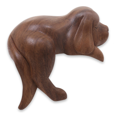 Wood sculpture, 'Sleepy Cocker Spaniel' - Sleeping Cocker Spaniel Puppy Sculpture Carved in Wood