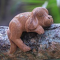 Wood sculpture, 'Long-Haired Cocker Spaniel' - Sleepy Cocker Spaniel Puppy Sculpture Hand Carved in Wood