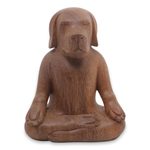 Wood sculpture, 'Yoga Beagle' - Artisan Hand Carved Wood Beagle in Yoga Pose Sculpture