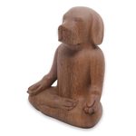 Wood sculpture, 'Yoga Beagle' - Artisan Hand Carved Wood Beagle in Yoga Pose Sculpture