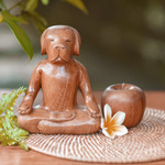 Wood sculpture, 'Yoga Beagle' - Artisan Hand Carved Wood Beagle in Yoga Pose Sculpture