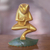 Wood statuette, 'Vrkasana Yoga Frog' - Handmade Wood Frog Yoga Statuette with Golden Finish (image 2) thumbail