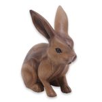 Wood sculpture, 'Cute Ginger Rabbit' - Fair Trade Hand Carved Wooden Rabbit Statuette