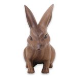 Wood sculpture, 'Cute Ginger Rabbit' - Fair Trade Hand Carved Wooden Rabbit Statuette