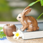 Wood sculpture, 'Cute Ginger Rabbit' - Fair Trade Hand Carved Wooden Rabbit Statuette