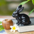 Wood sculpture, 'Cute Black Rabbit' - Adorable Black Bunny Sculpture Hand Carved in Suar Wood