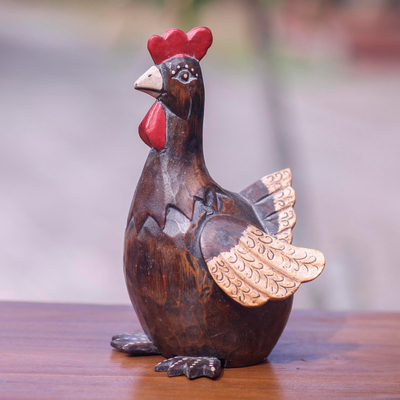 estatuilla de madera - Escultura artesanal de pollo de madera marrón tallada a mano