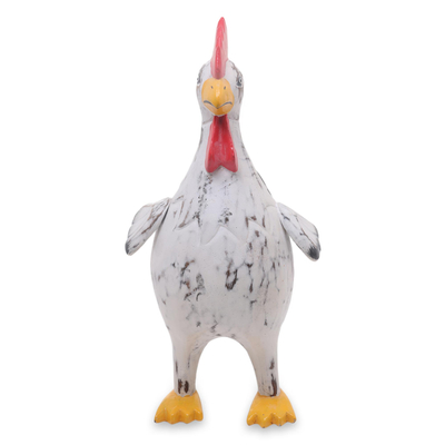 Wood sculpture, 'Sassy Rooster' - Handmade Wooden Rooster Sculpture with Distressed Finish