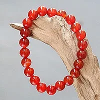 Carnelian beaded stretch bracelet, - Stretch Bracelet with Natural Carnelian beads from Bali