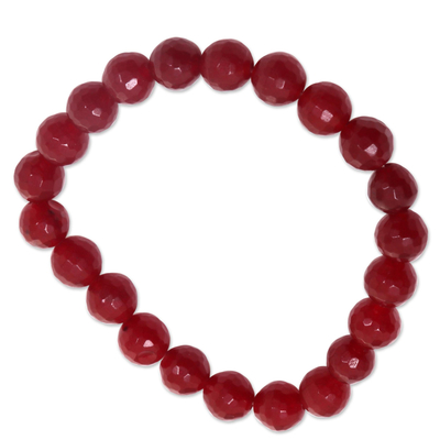 Stretcharmband aus Achatperlen, 'Sanur Cherry - Facettiertes Stretch-Armband aus rotem Achat mit Perlen für Frauen