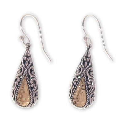 Gold accented dangle earrings, 'Gold Rush' - 18k Gold Accented Sterling Silver Dangle Style Earrings