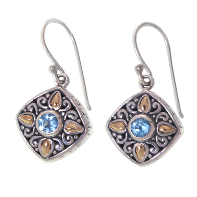 Gold accented blue topaz dangle earrings, 'Gardenia' - 18k Gold Accented Sterling Silver Earrings with Blue Topaz