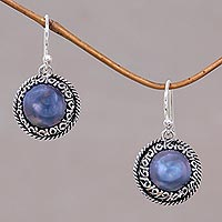 Cultured pearl dangle earrings, 'Shadow'