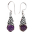 Amethyst dangle earrings, 'Sprout' - Amethyst Cabochon Earrings in Sterling Silver Settings thumbail