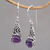 Amethyst dangle earrings, 'Sprout' - Amethyst Cabochon Earrings in Sterling Silver Settings