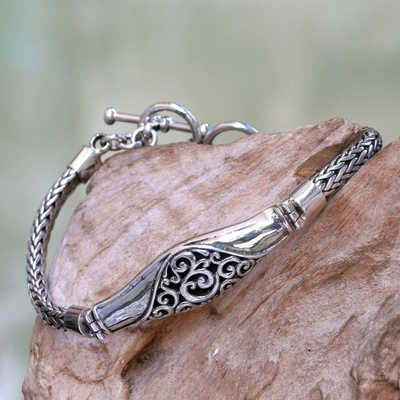 Sterling silver bracelet, 'Magnificent Wave' - Sterling Silver Naga Chain Bracelet from Bali