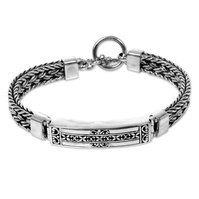 Men's sterling silver pendant bracelet, 'Denpasar Braid' - Artisan Crafted Balinese Sterling Silver Bracelet for Men