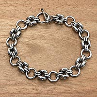Sterling silver link bracelet, 'Cycle'
