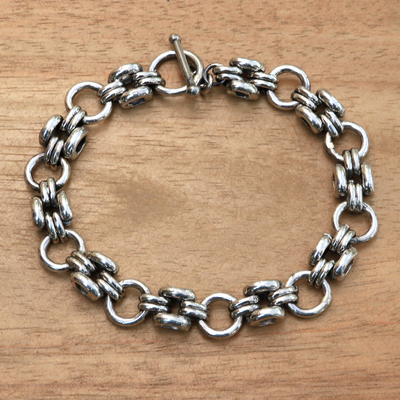 Sterling silver link bracelet, 'Cycle' - Artisan Crafted Sterling Silver Link Bracelet from Bali