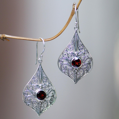 Garnet dangle earrings, 'Shine On' - Sterling Silver 925 Dangle Earrings with Faceted Garnets