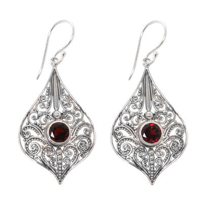 Garnet dangle earrings, 'Shine On' - Sterling Silver 925 Dangle Earrings with Faceted Garnets