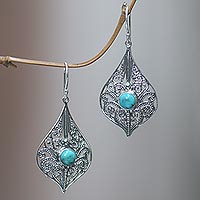 Sterling silver dangle earrings, 'Shine On' - Lacy 925 Silver Dangle Earrings with Reconstituted Turquoise