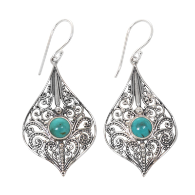 Sterling silver dangle earrings, 'Shine On' - Lacy 925 Silver Dangle Earrings with Reconstituted Turquoise